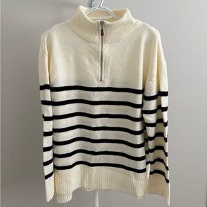 NWT - Cream and Black Striped Half-Zip Sweater